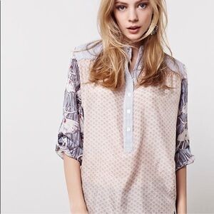 L.P.O Laurence Maheo Anthropologie Ballet Printed Mixed Media Leopard Blouse Top